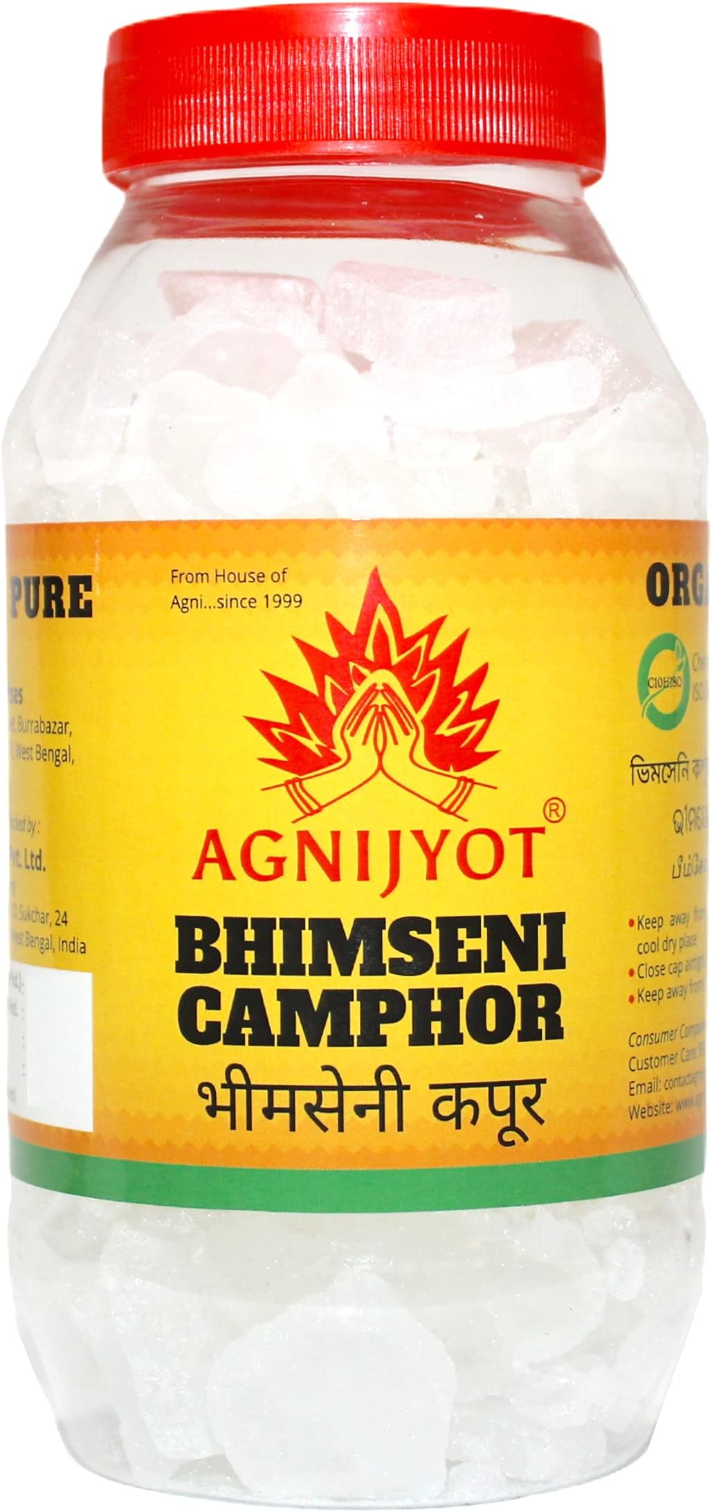 Bhimseni Camphor Kapoor, Organic Camphor, Diffuser Camphor - 250 gm Jar