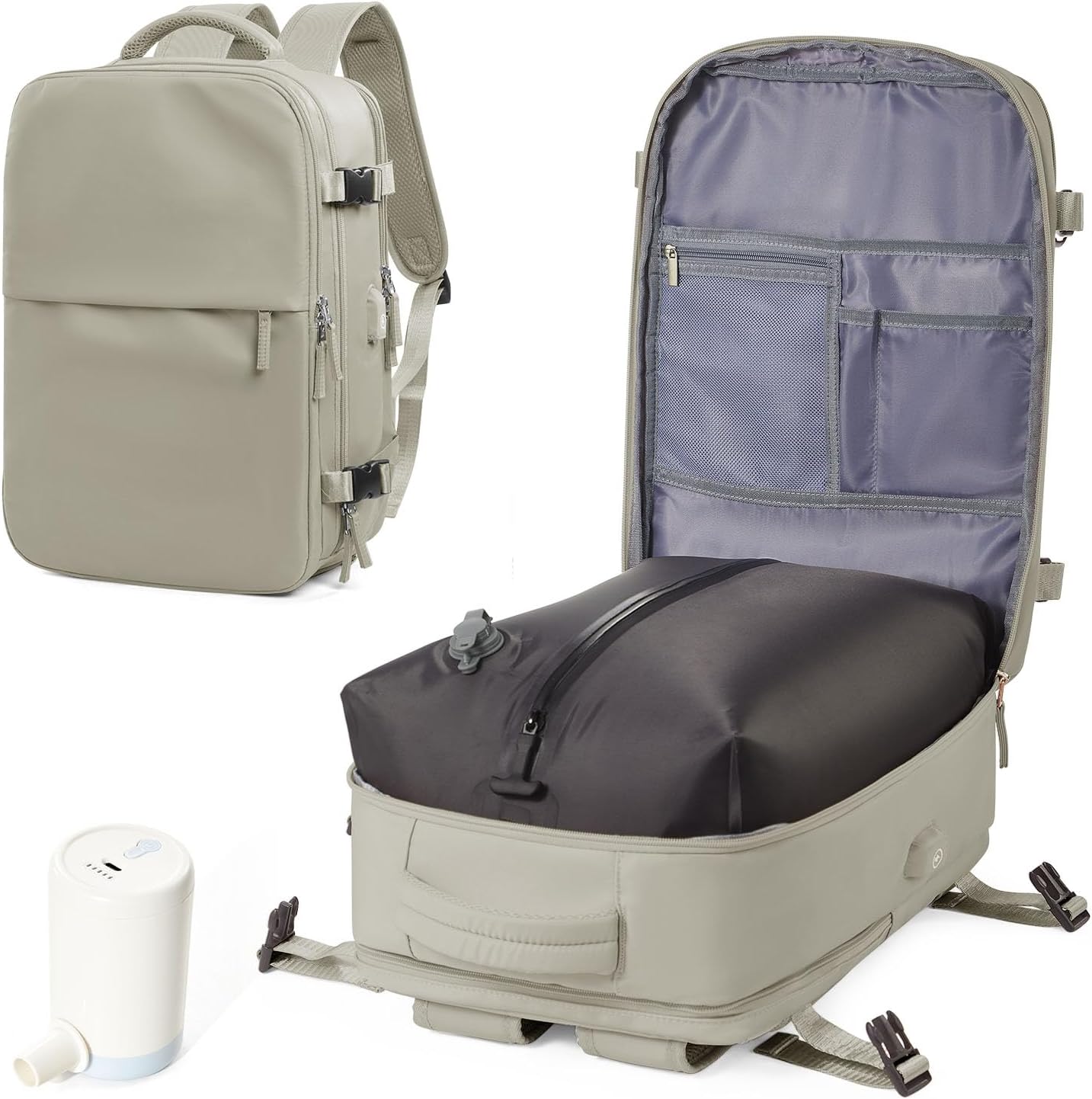 VENATIN Vacuum Backpack Travel,Travel Airback Backpacks,Carry on Backpack with Air Pump,Vacuum Seal Compression Bag, Personal Item Travel Bags, Brown