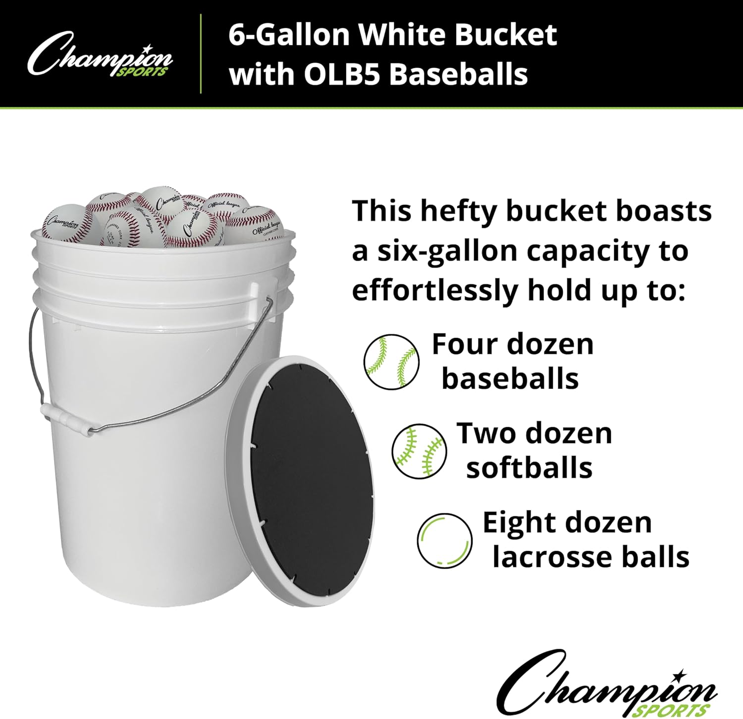 Champion Sports Leather Baseball | 30 Baseballs and White Bucket | Indoor/Outdoor Genuine Leather Official League Baseballs for Practice Training or Real Game