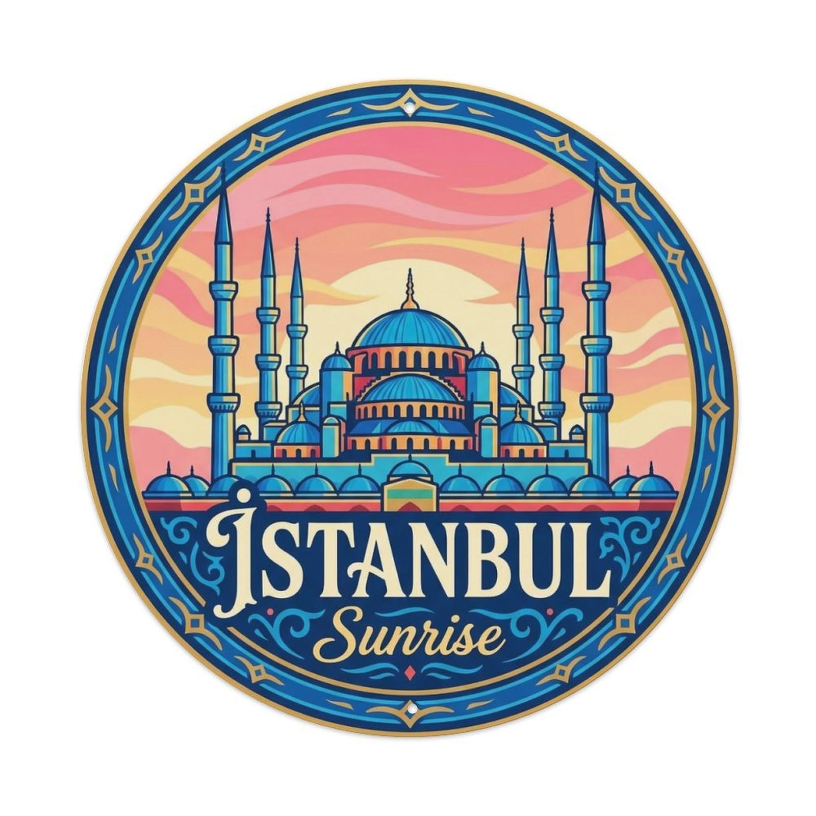 Vintage Travel Istanbul Turkey Sunrise Vintage Metal Tin Sign Plaque Wall Decor for Cafe, Club Bar, Office, Garden Metal Poster 8x8Inch