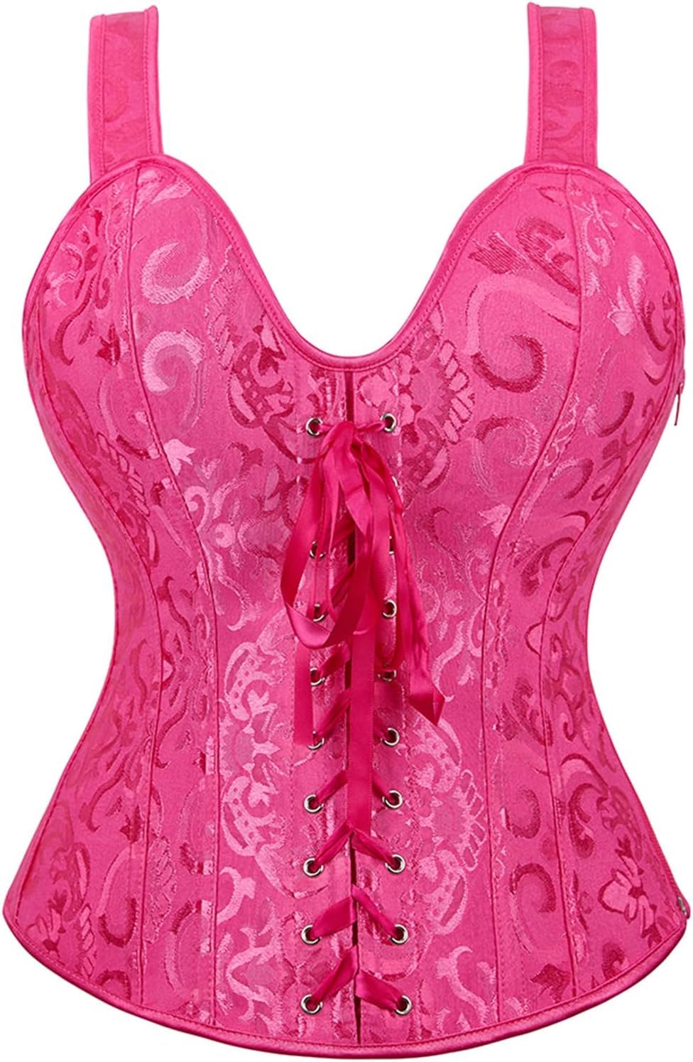 Women's Lace up Gothic Jacquard Shoulder Straps Tank Overbust Shaper Corset Bustiers Top