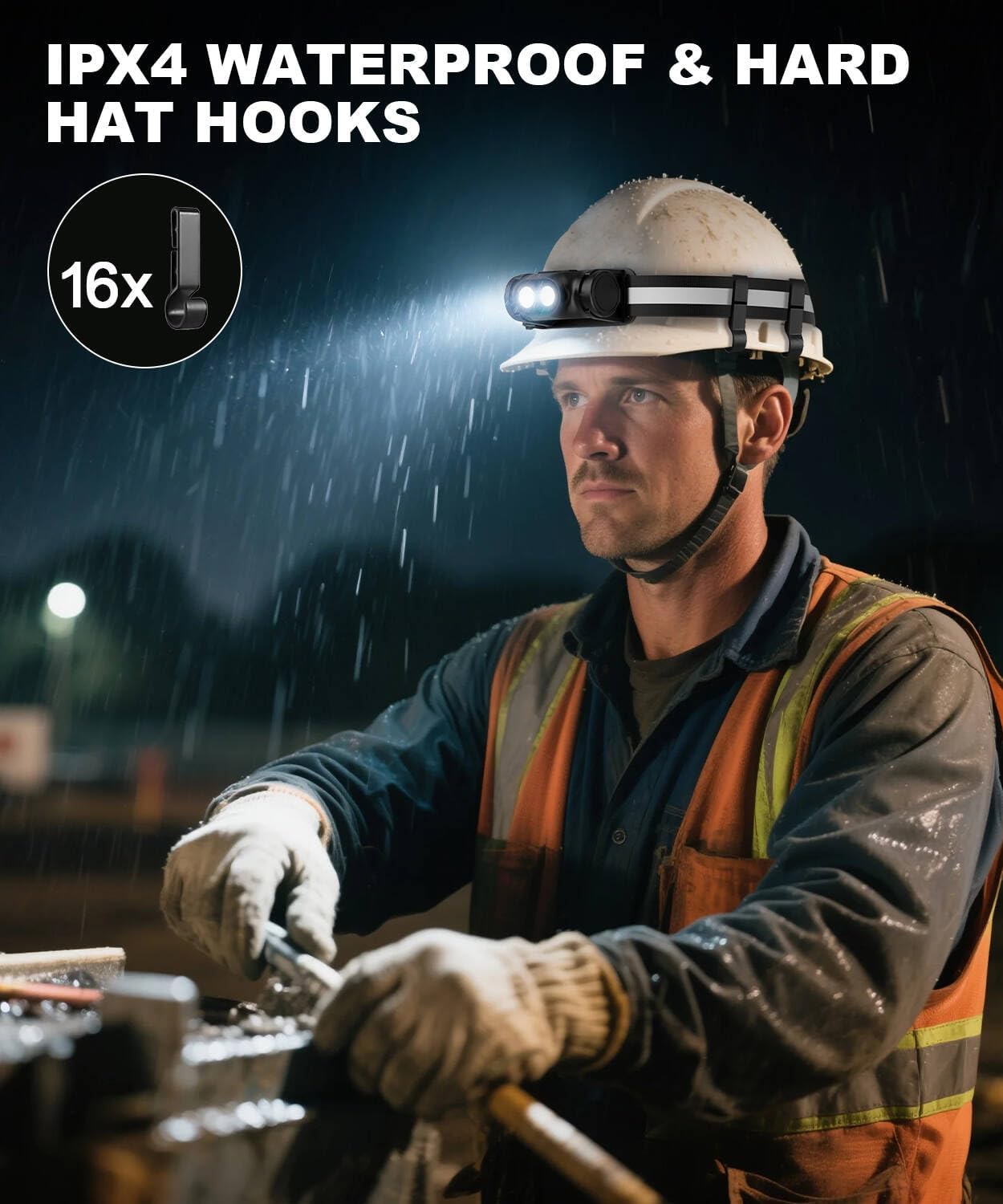 Rechargeable Running Headlamp, High Lumens Bright Head Lamp Led with Motion Sensor, 4 Modes, Magnet, Detachable Flashlight & Headband for Adult, Outdoor, Emergency, Hard Hat Light 4PC