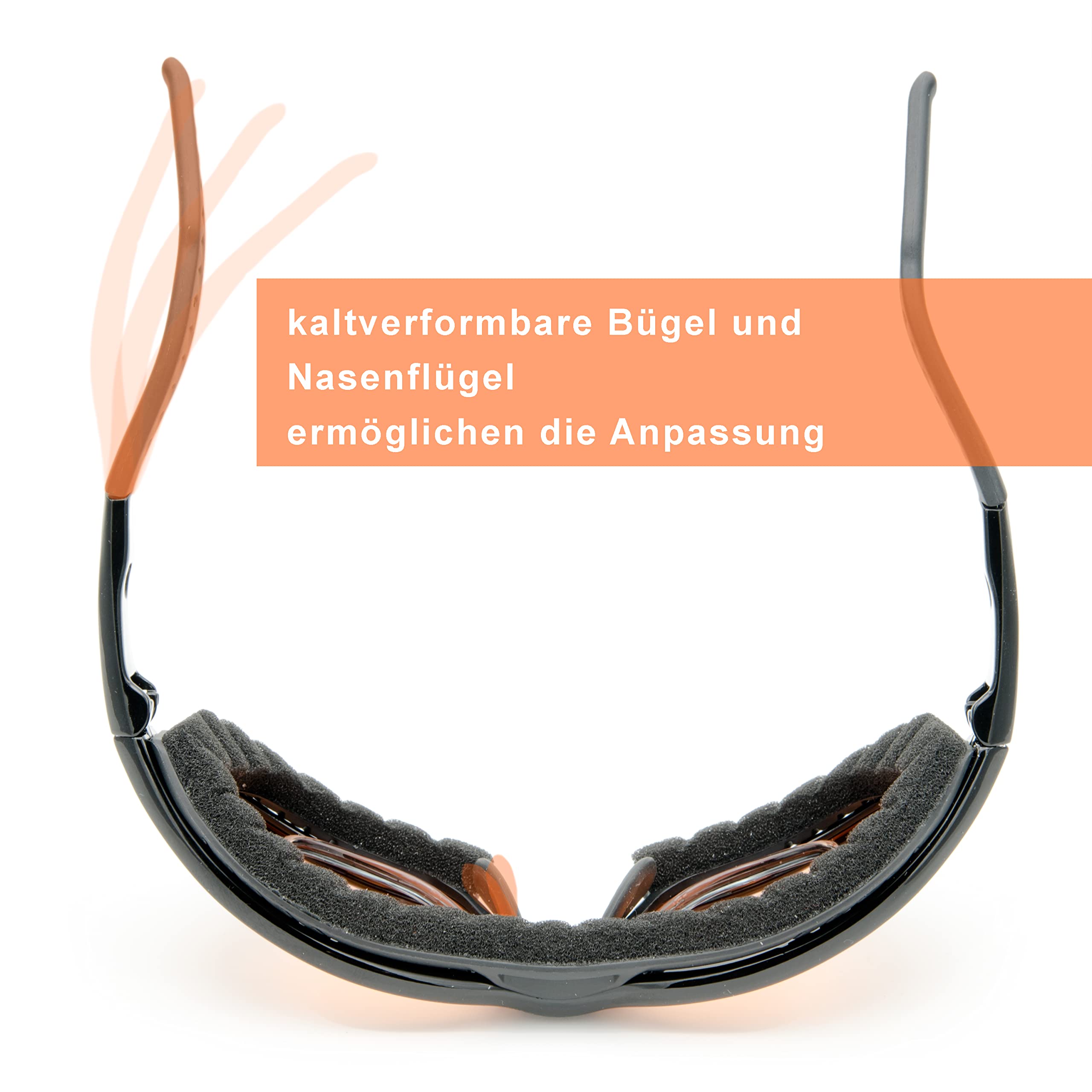 Daisan® - Occhiali da motociclista di alta qualità | occhiali da moto per chi indossa occhiali | anti-appannamento antivento | lenti trasparenti per notte e arancioni a contrasto | stanghette, nastro, sistema di visione