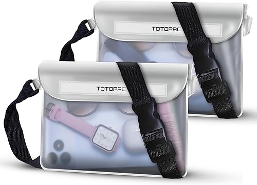 Paquete de 2 cangureras impermeables, bolsa para teléfono con correa para la cintura, bolsa seca de 9 x 6.7 pulgadas para teléfono, dinero en