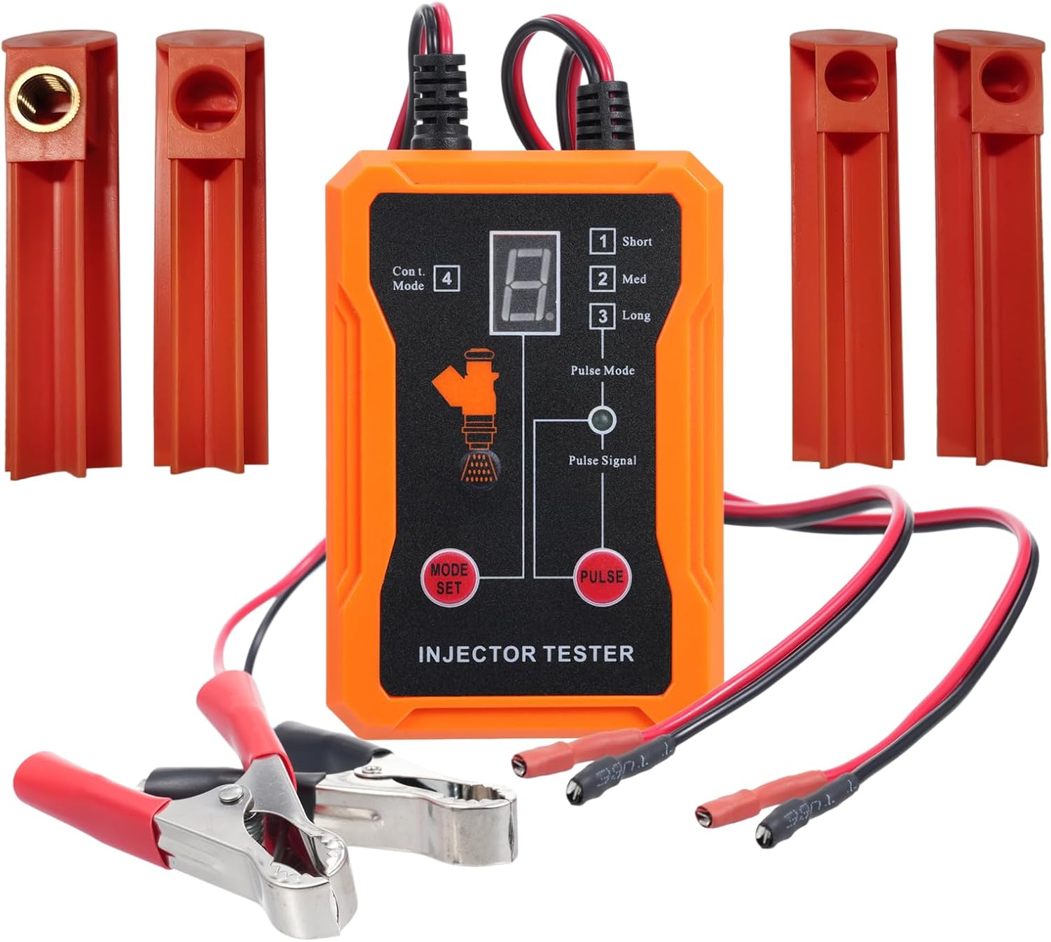 Universal Fuel Injector Tester Kit, 8 Pulse Modes, 4 Cleaner Adapters, Short Circuit Protection - Dual Injector Testing, Wide Injector Compatibility, Reliable Diagnostics (Orange)