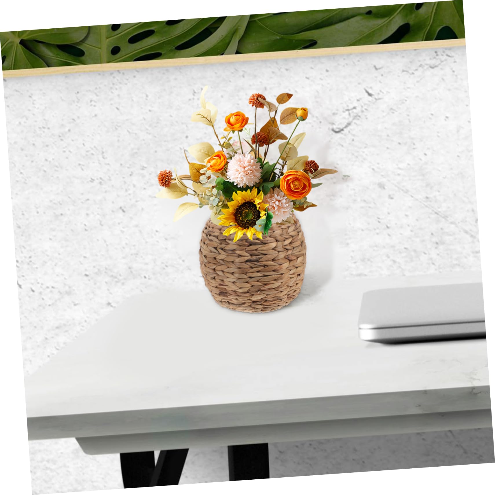 PRETYZOOM Cesta Tejida de Paja para Almacenamiento Cesta Organizadora de Fibra Natural para Artículos Diversos para Mesa de Escritorio o Decoración de Flores Casa