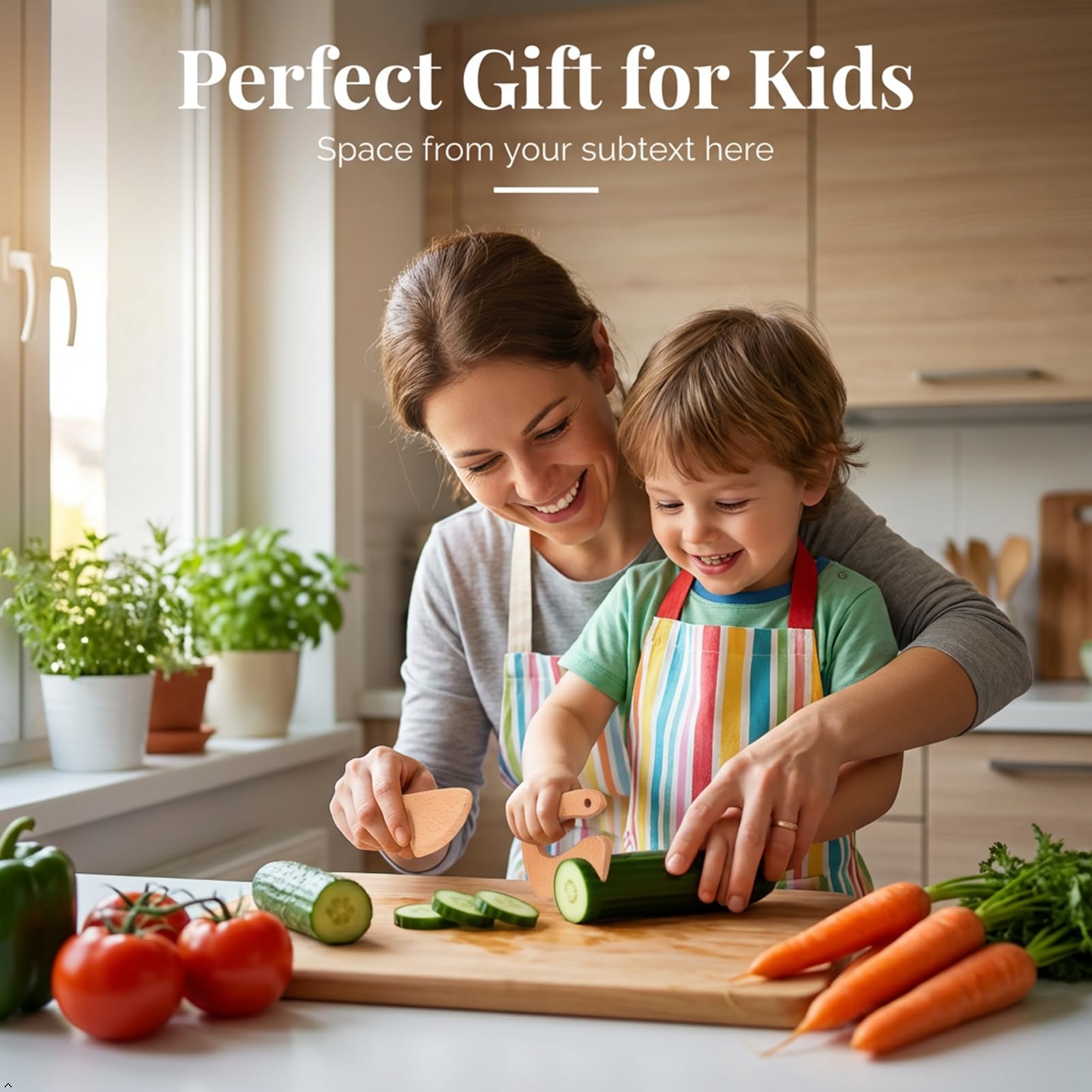 Jauarta Kids Wooden Cutter, Safe Vegetable Fruit Knife Toy for Toddlers with Natural Beech Solid Wood, Montessori Kitchen Tools for Children Aged 2-8 (Round Handle Type) — view 3