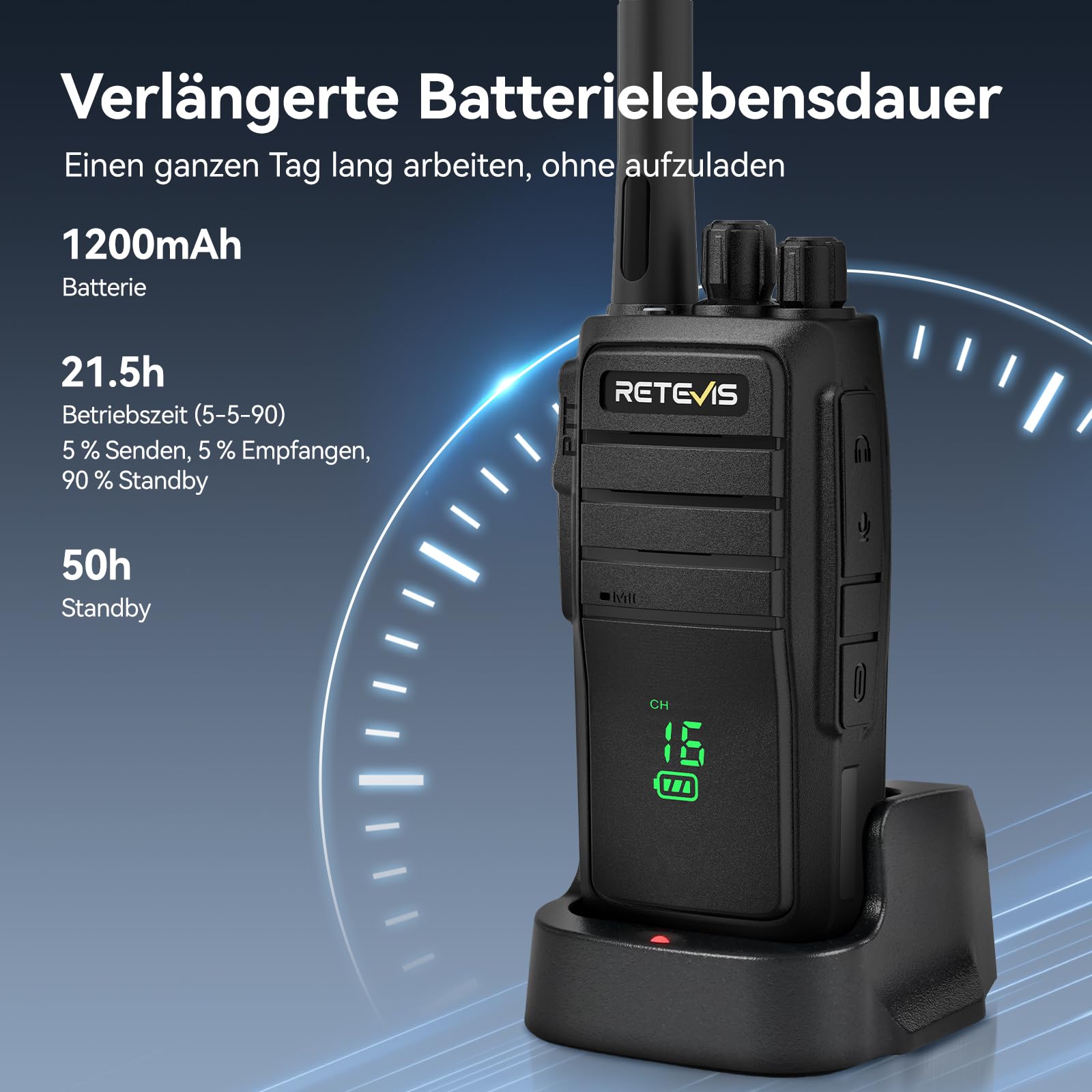 Retevis RT21H Walkie Talkie, IP54 Resistente all'Acqua Radio Bidirezionale Schermo Robusto e Invisibile Ricarica USB-C PMR446 Walkie Talkie a Lungo rRaggio Facili da Usare per Fabbriche(4 Pezzi,Nero)