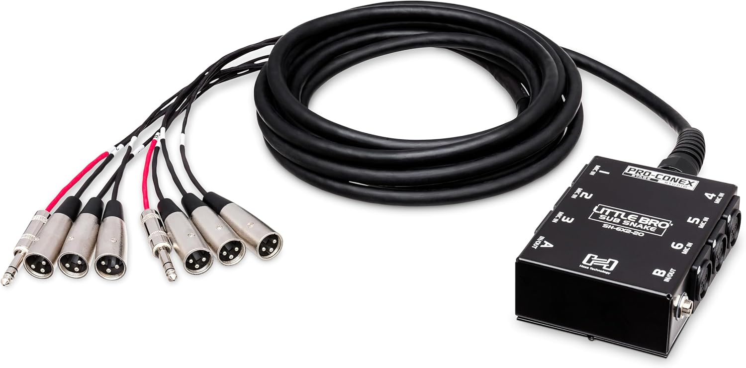 Hosa SH-6X2-30 Pro-Conex Little Bro' Sub Snake, Hosa 6 x XLR Sends and 2 x 1/4 Inch TRS Returns, 30 Feet