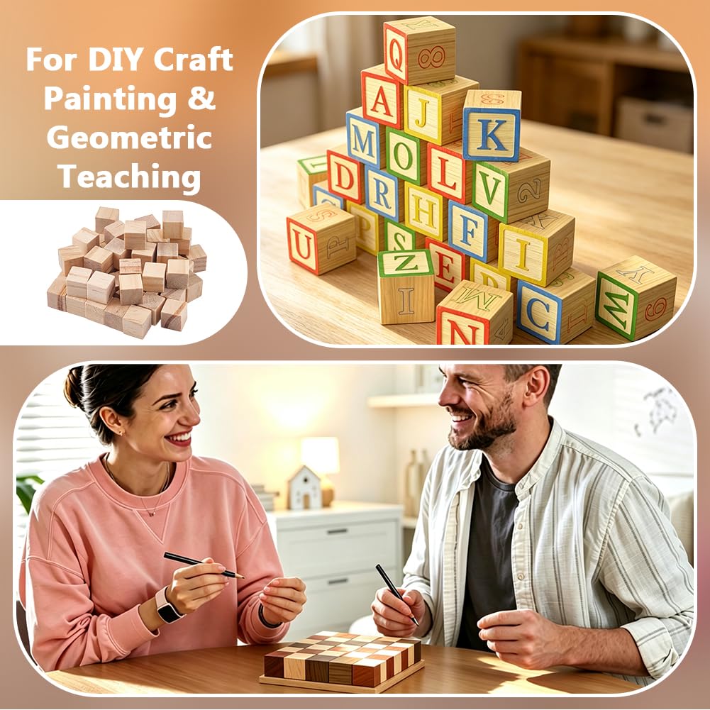 OLYCRAFT 500 bloques de madera para manualidades, 12,5 mm, dados de madera sin tratar, pequeños bloques cuadrados de madera, cubos vacíos cuadrados en miniatura, cubos de madera natural para