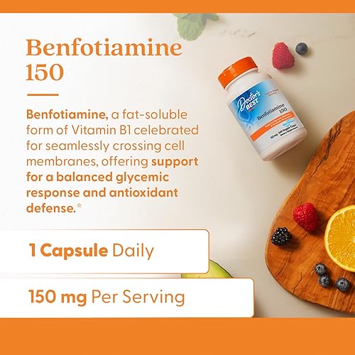 Miniatura 5 de Doctor's Best Benfotiamine 150 con BenfoPure, ayuda a mantener el metabolismo de la glucosa, sin OMG, vegano, sin gluten, sin soja, 150 mg, 360