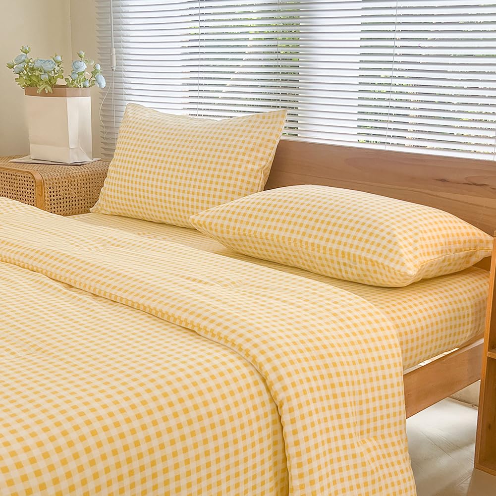 Amazon.com: NSNLGSGC Twin Comforter Set, Yellow Gingham Bedding, 2
