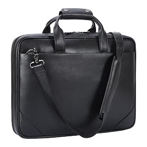 Masa Kawa Leather Slim Briefcase for Men 16 Laptop Shoulder Messenger Computer Bag Business Travel Work Attache Case