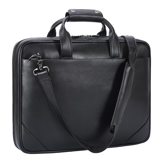 Masa Kawa Leather Slim Briefcase for Men 16 Laptop Shoulder Messenger Computer Bag Business Travel Work Attache Case