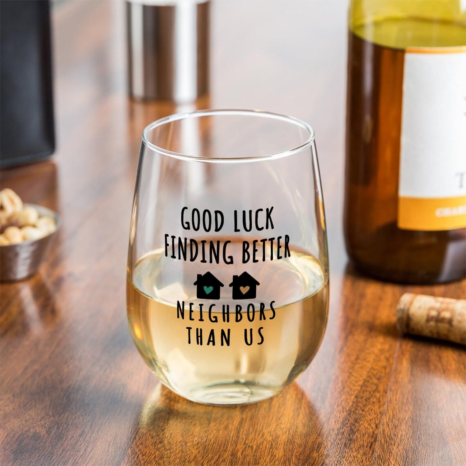 Fatbaby Funny Farewell Gifts for Neighbor, Good Luck Finding Better Neighbors Than Us Stemless Wine Glass,Best Neighbors Moving Away Gifts Wine Glass 15oz - Image 2