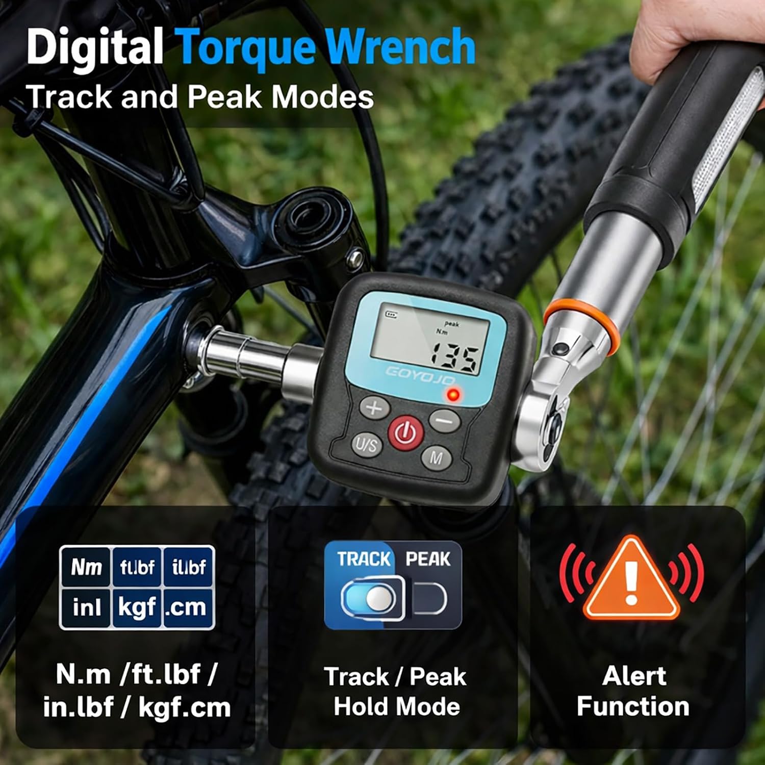 GOYOJO Precision Torque Wrench Adapter, 0.9-30Nm (0.66-22 ft-lb) Electronic Torque Converter with Digital Display, 1/2", 1/4", 3/8" Adapters for Bicycles, Small Appliances, and DIY Repairs