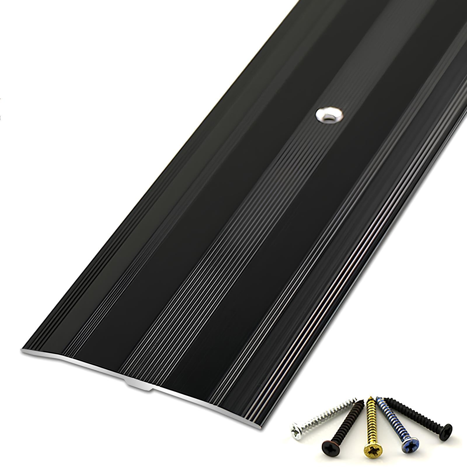 Floor Threshold Transition Strip 60mm Wide Aluminum Carpet Cover Strip Compensation Profile for Joining Laminate Planks Tiles Floor Gaps(Black,150cm)