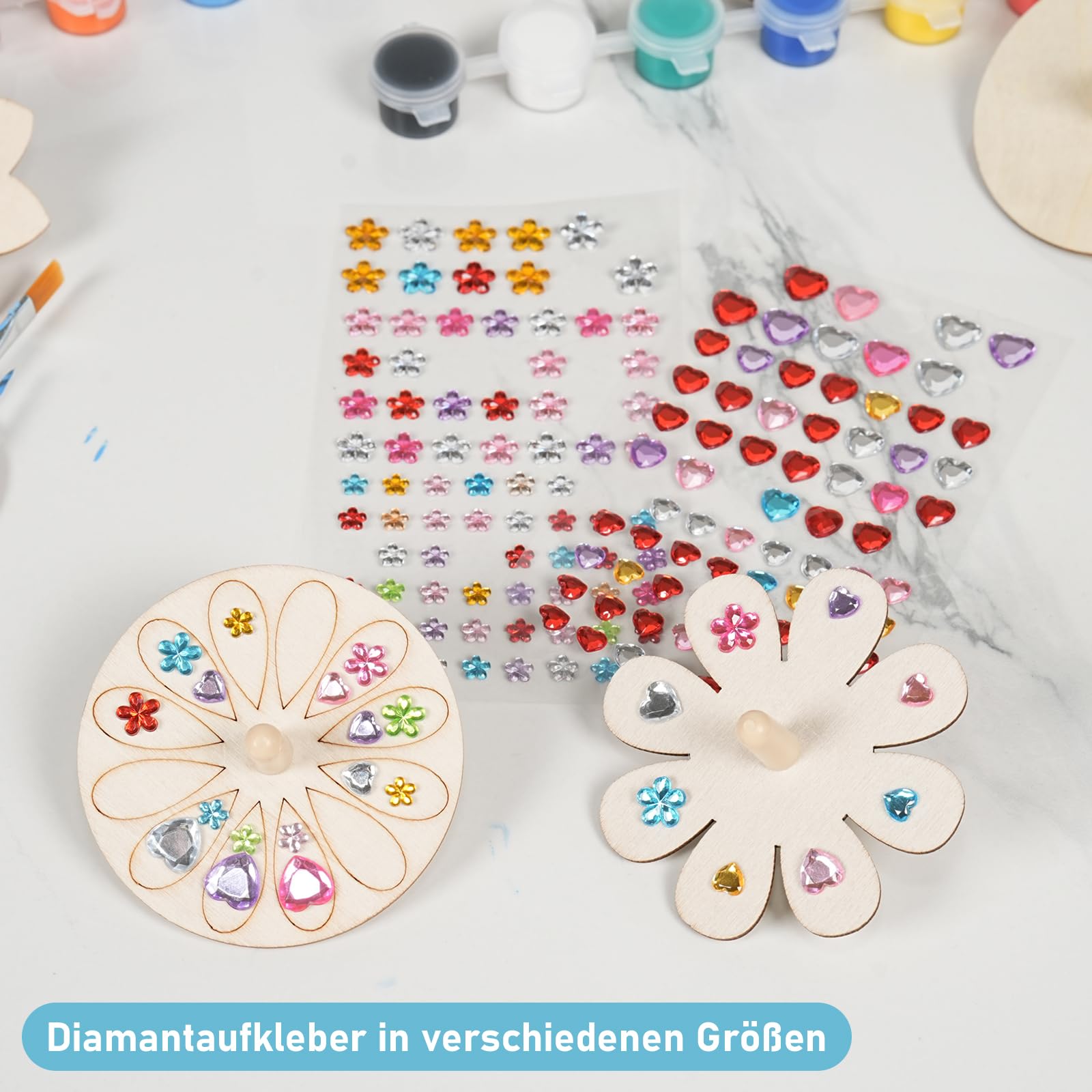 Kit Diy Kit Bricolage Créatif Prebarfun 10 Toupies En Bois à Colorier - Avec Pigments Et Autocollants Diamant - Enfants Anniversaire Toupie Coloriage Autocollants Activité Manuelle
