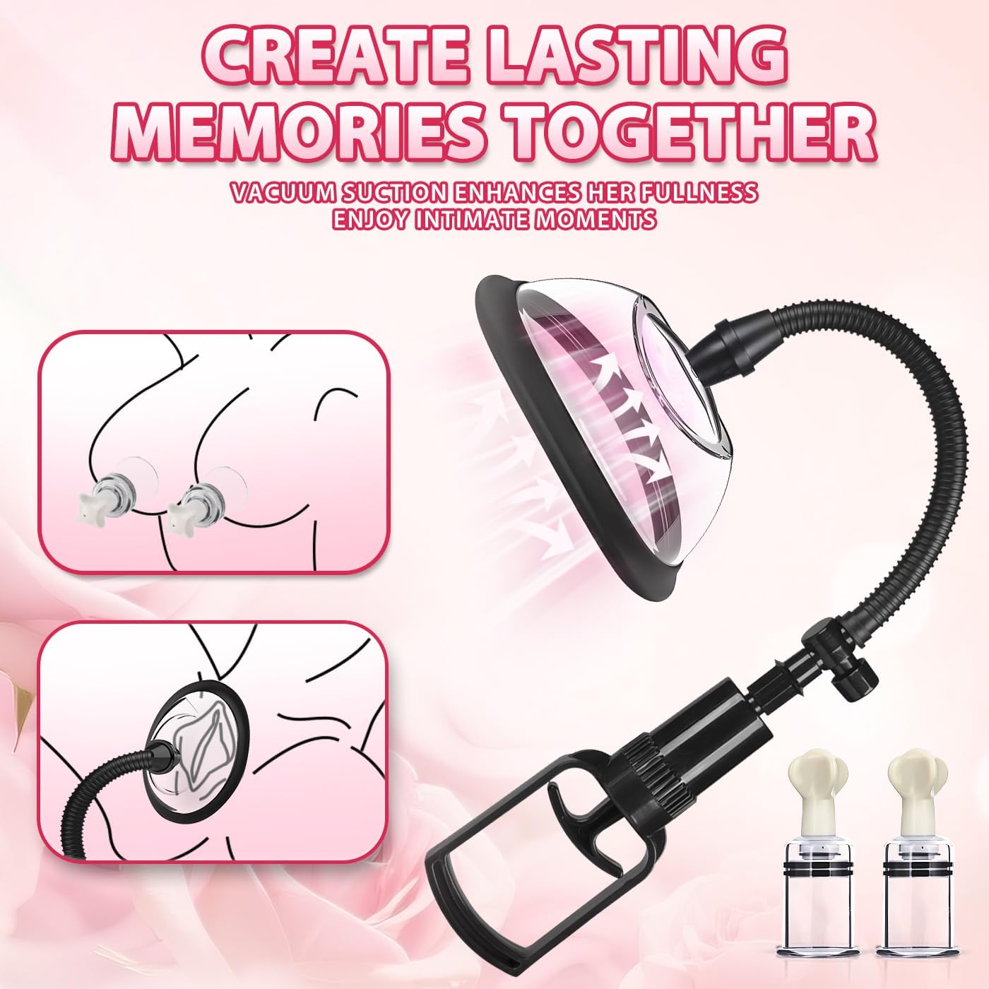 Nipple Pump & Clitoral Suction Pump for Women, Adjustable Vacuum Breast Enhancer, Dual Cup Nipple Sucker with Hand Pump, Soft Silicone Female Enhancement Massager Set
