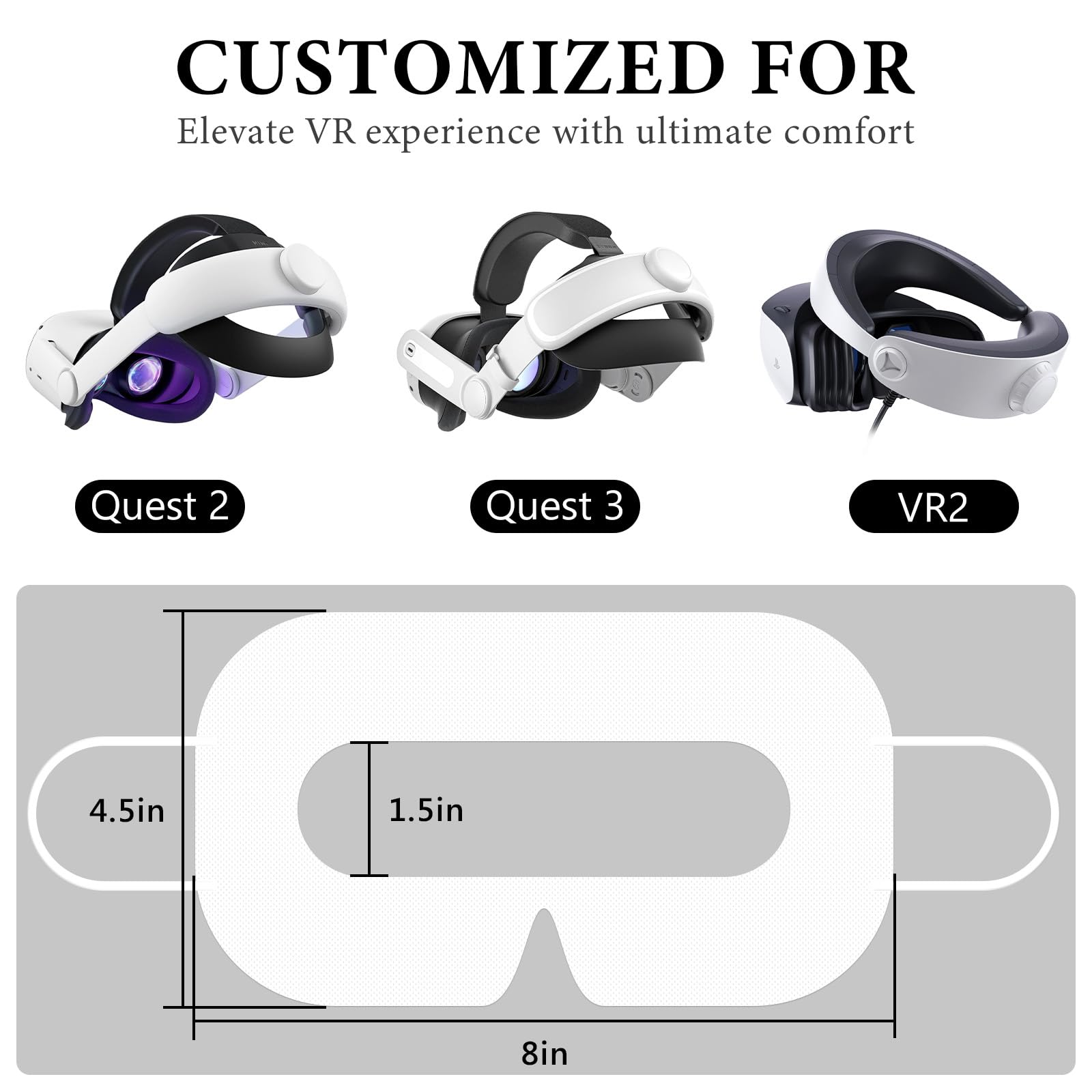 Geekria Lot de 100 Masques VR jetables compatibles Meta Quest 3, Quest 2, Quest Pro, PSVR 2, PICO 3, PICO 4, Protection des Yeux VR Blanc