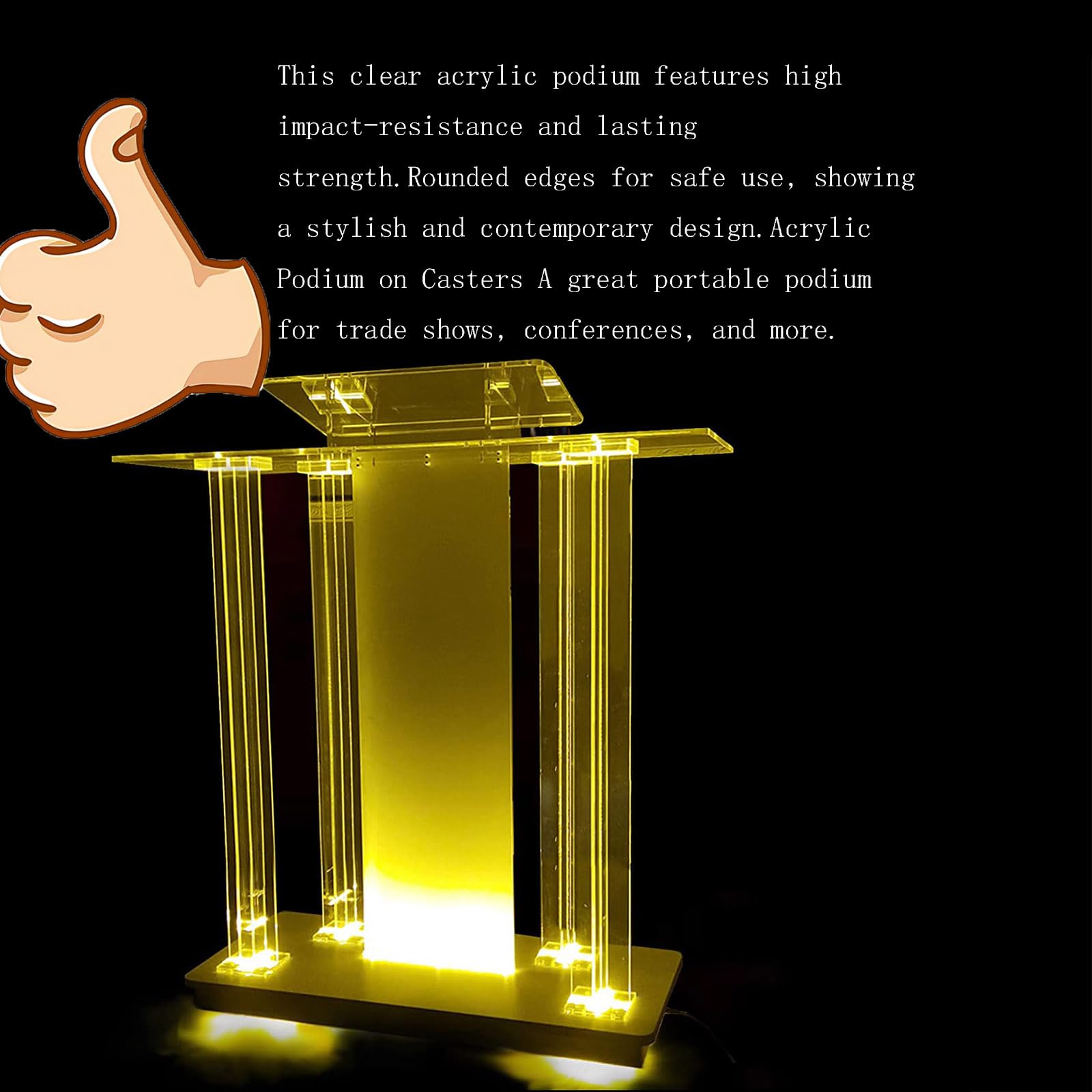 GLIVANTA Podium Acrylique, Mobile Chaire D'eglise a LED, Transparent Podium De Conférence, Pupitre Lutrins pour Salle De Classe Lecture Bureau Église Mariages