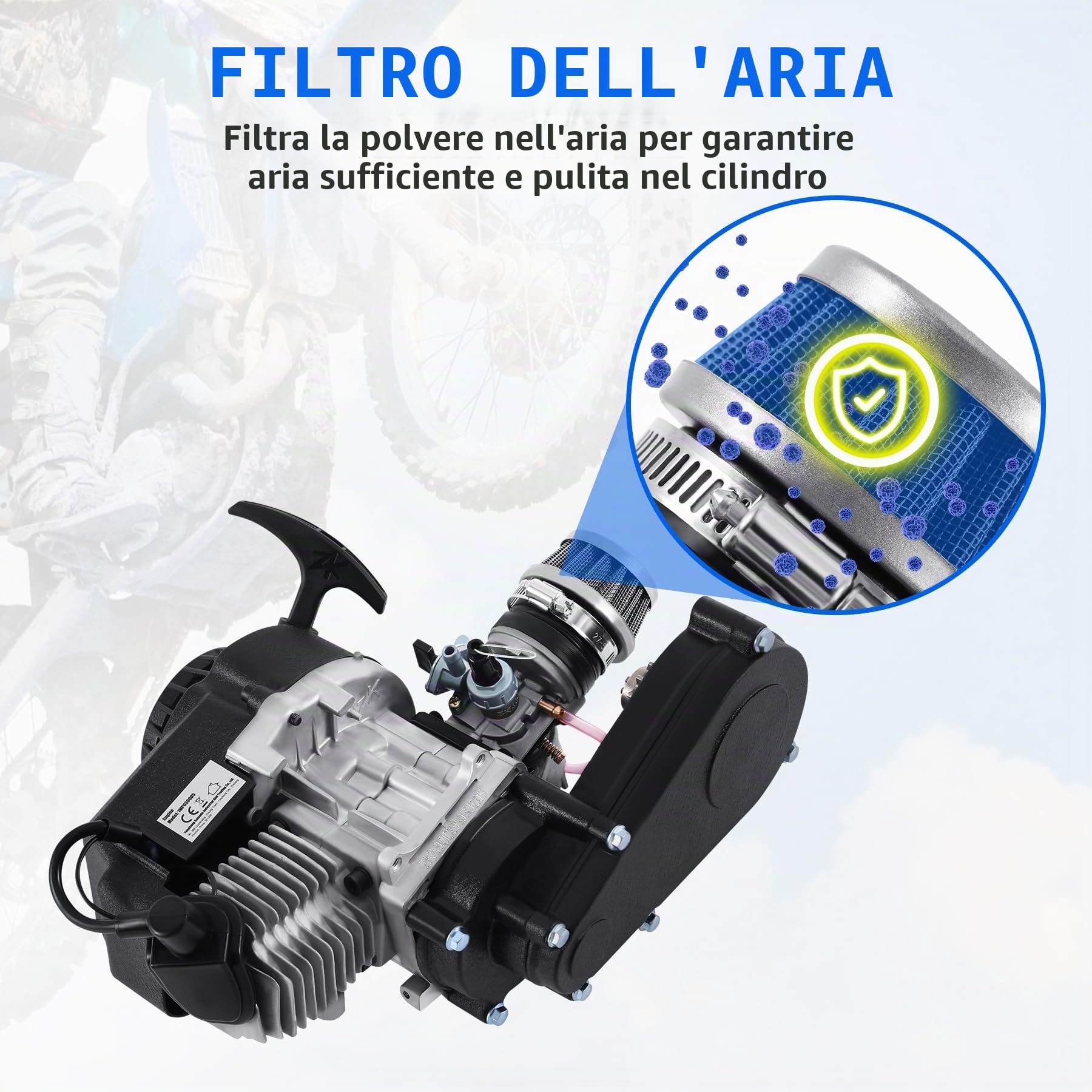 Samger Motore da 49 cc, 50 cc, motore a 2 tempi, dirt bike, cross, mini ATV quad, carburatore