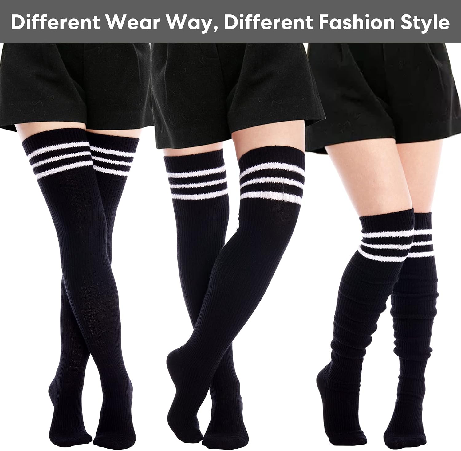 Moon Wood Women Thigh High Socks Long Over the Knee High Socks Striped above the knee Leg Warmers