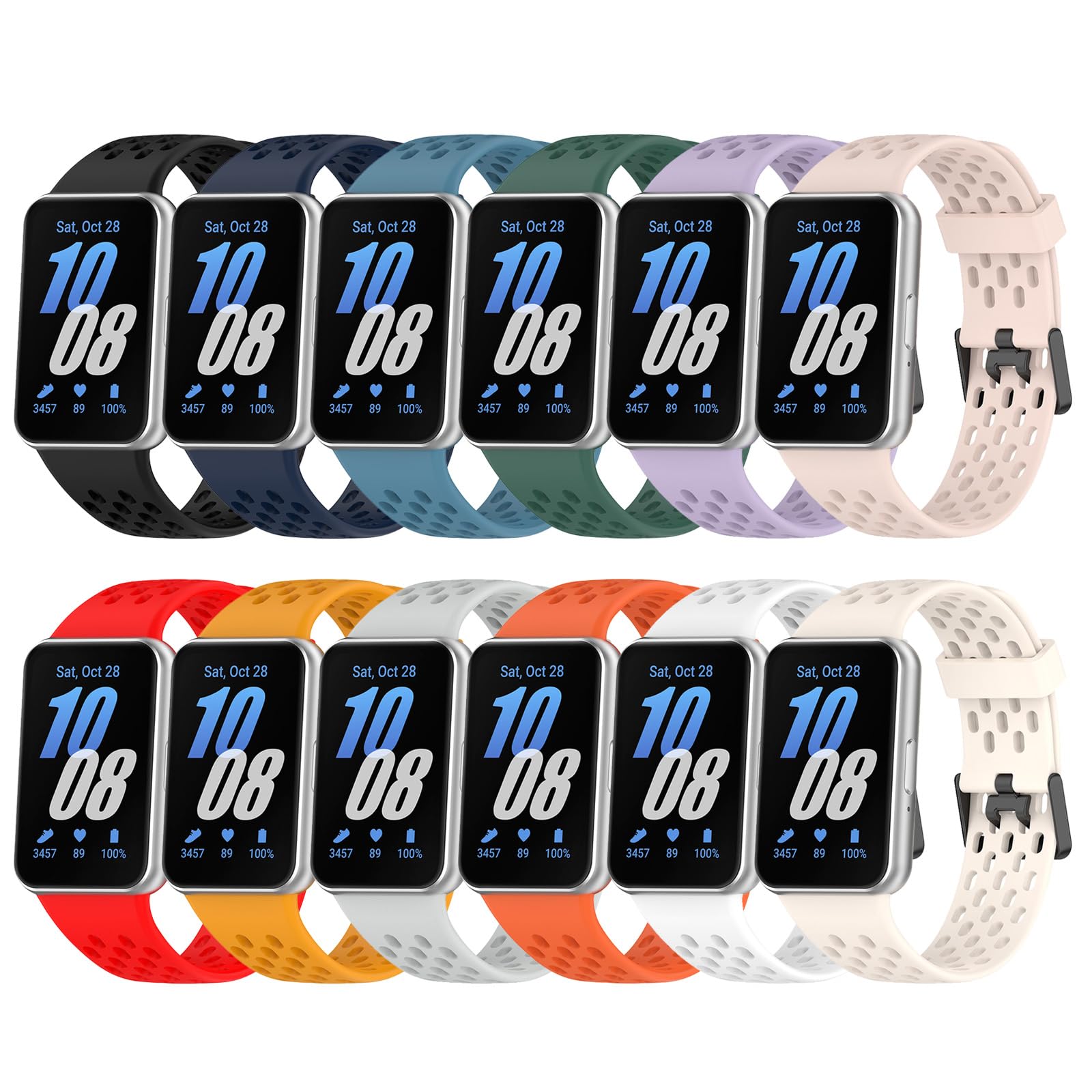 Gheper 12 Pack Watchbands Compatible with Samsung Galaxy Fit3[2024] SM-R390 Soft Silicone Breathable Sport Wristbands Replacement Bracelet Quick Release Straps