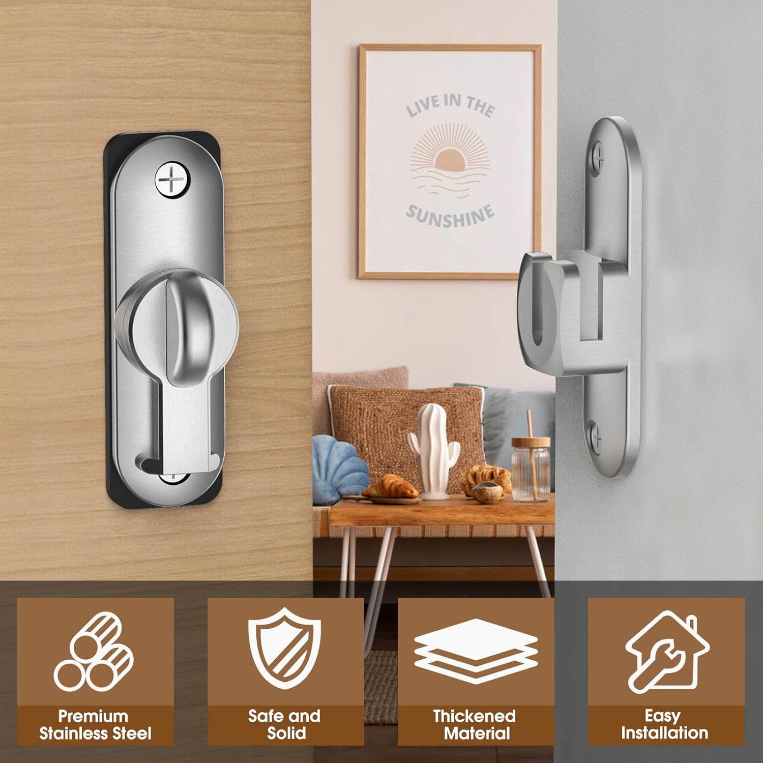 Flip Sliding Barn Door Lock, 90/180 Degree Sliding Door Latch for Barn, Pet, Bathroom, Outdoor, Garage, Window (1, Silver)