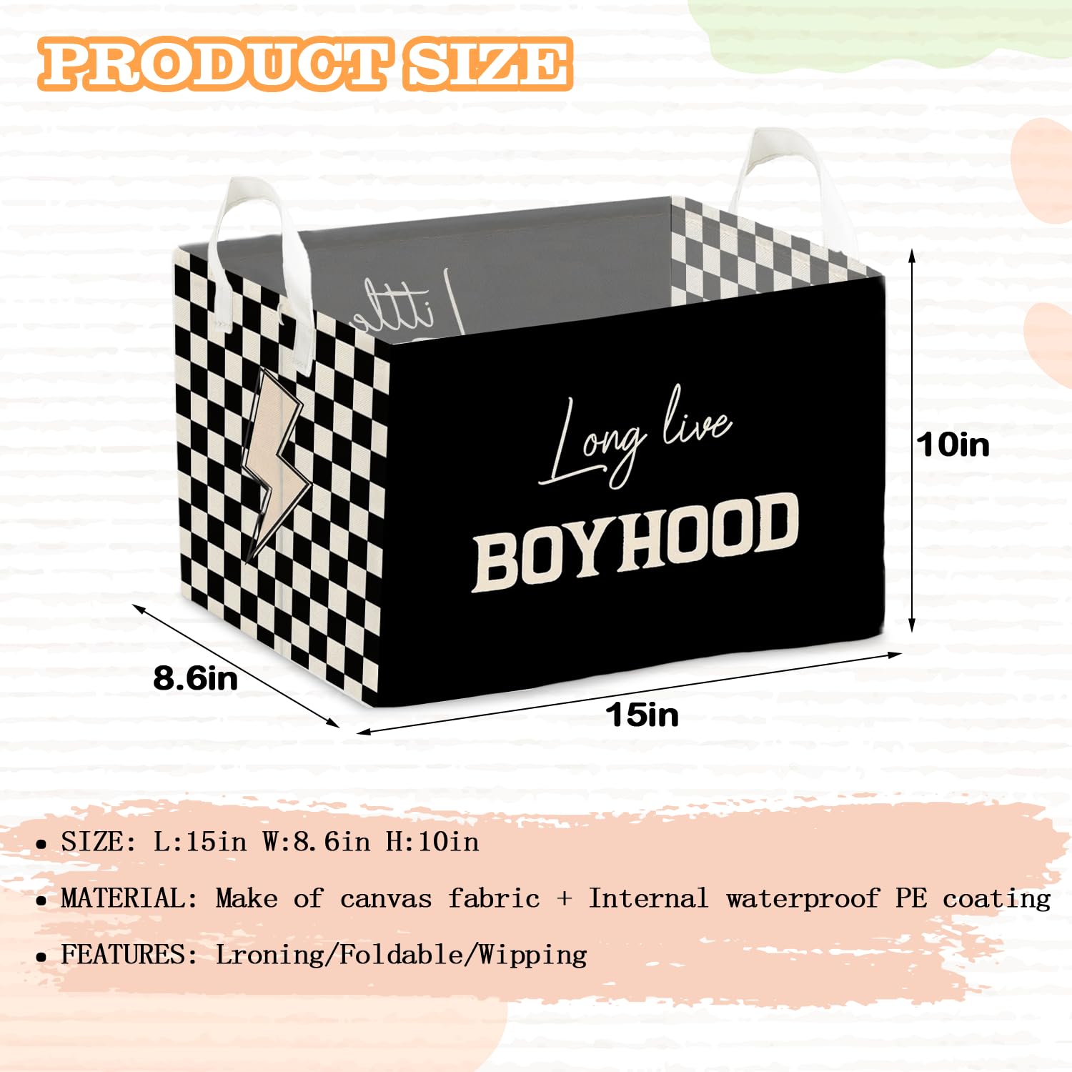 wuguimeii Toy Box for Boys,Toy Gift Bins Organizer, Storage Bins with Handles, Rectangular Storage Basket- Little Man Cave- Foldable Versatile Baby Kids Bin for Room Decor, Baskets Kids