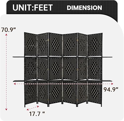 Miniatura 7 de PayLessHere Divisor de habitación, pantalla de madera, plegable, portátil, con estantes de almacenamiento extraíbles (marrón, 4 paneles)