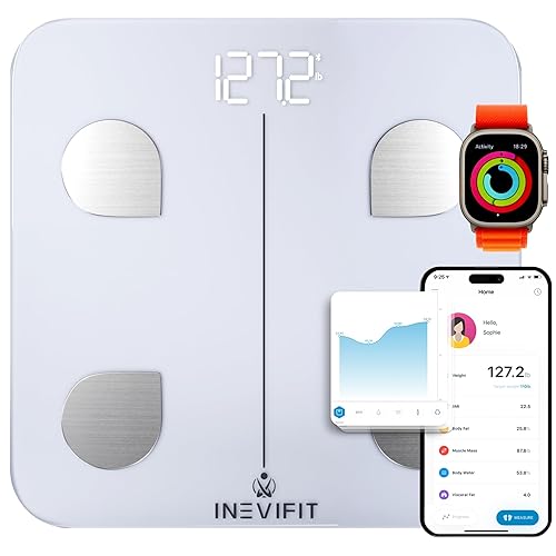 INEVIFIT Báscula inteligente de grasa corporal, analizador digital de composición corporal de baño Bluetooth de alta precisión, mide peso, grasa
