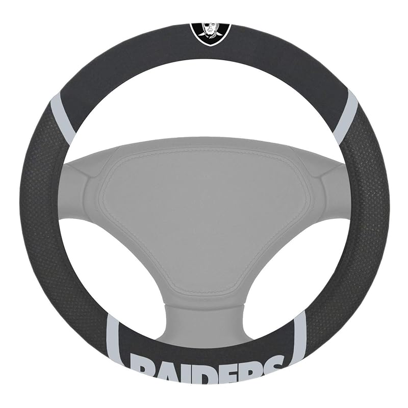 Capa para volante FANMATS NFL bordada Las Vegas Raiders preta em camurça sintética e mesh, 38,1 cm