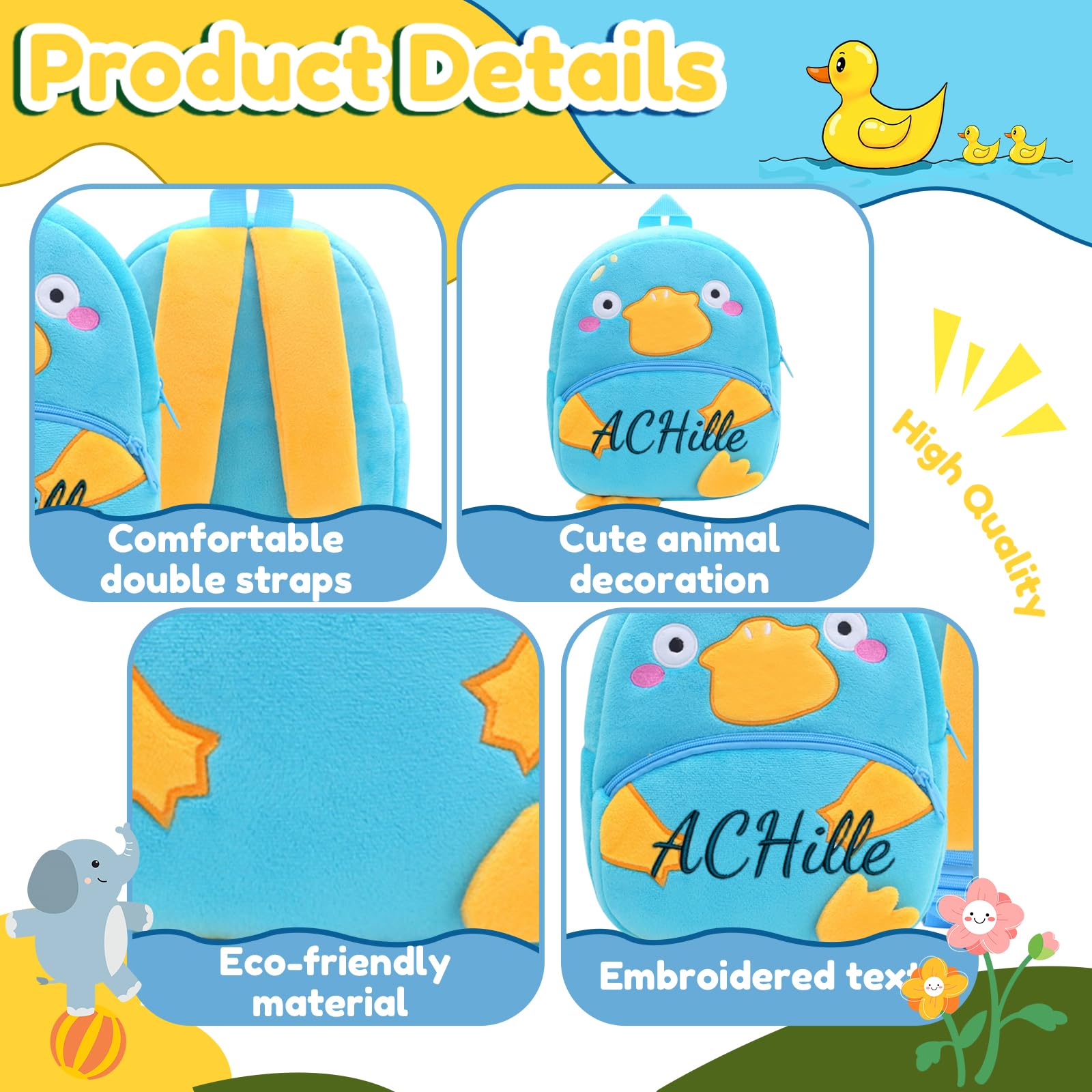 Brodé Sac a dos Personnalisé Enfant avec Nom Brodé,Sac à dos Bebe Crèche Personnalisable, Cadeau de fournitures pour la Rentrée Scolaire,15 Styles de Sacs d'école avec Animaux#1