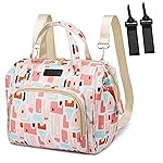 FHELAD Pink Small Diaper Bag Backpack Diaper Tote Bag Printed, Waterproof Multi-Function Mini Tote Maternity Bags Travel Backpacks with Insulated Pockets, Pink