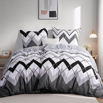 Bed Linen 135 x 200 cm 4-Piece Set 2 Striped Duvet Covers 135 x 200 cm with 2 Pillowcases 80 x 80 cm OEKO-TEX Microfibre Bed Linen Set Geometric Pattern Soft Non-Iron with Zip