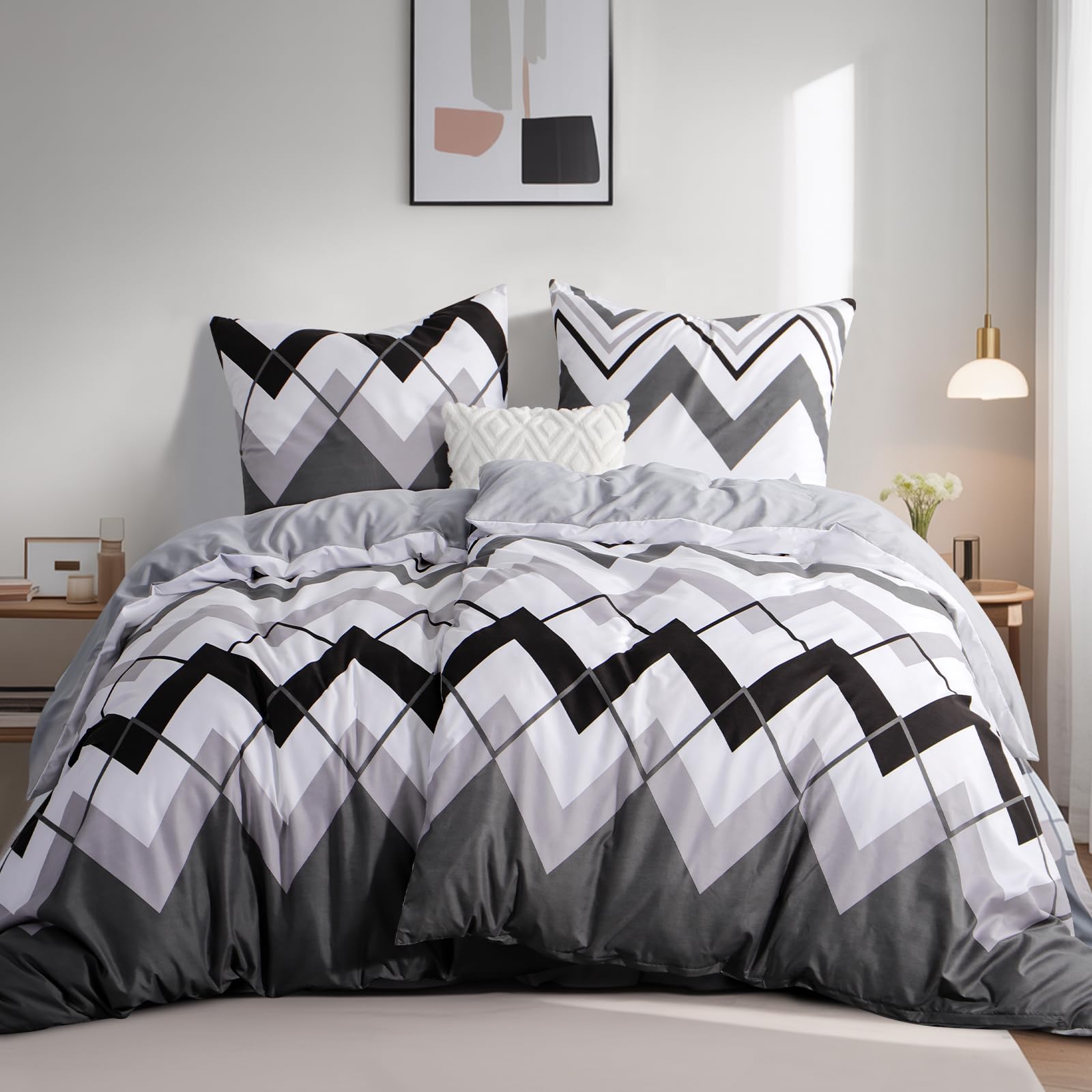 Tifschlaf Bettwäsche 135x200 4teilig, 2 Chevron Bettbezüge 135 x 200 mit 2 Kissenbezüge 80x80 cm, ÖKO-TEX Mikrofaser Bettwäsche-Sets Geometrisch Muster, Weich & Bügelfrei mit Reißverschluss