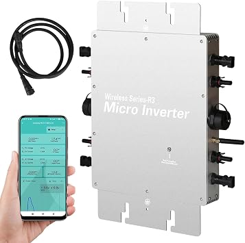 Solar Micro Inverter IP65 Waterproof Grid Tie Inverter Microinverter, Waterproof Self Cooling 85-280V AC Output Mirco Inverter Automatic Identification Power Inverters,WVC-1200W