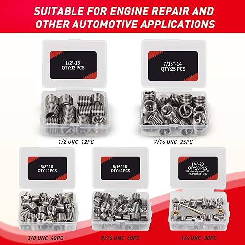 Miniatura 5 de AKM Kit de reparación de roscas de 338 piezas, kit de reparación de helicoidales de taladro HSS SAE y métrico, 1/4 pulgadas 5/16 pulgadas 3/8