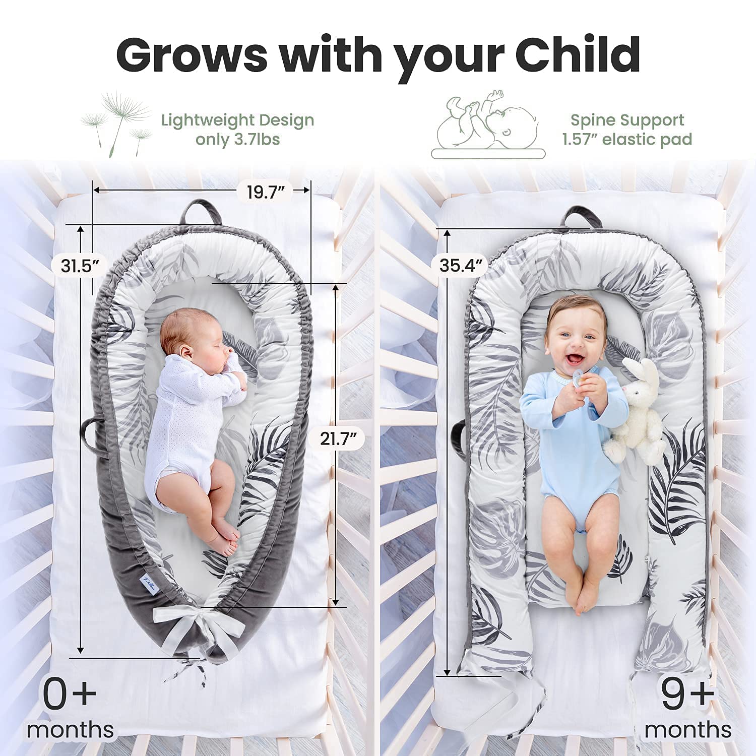 Pillani Double-Sided Baby Lounger for 0-12 Months | Breathable Co Sleeper for Baby | Sleep Portable Bassinet