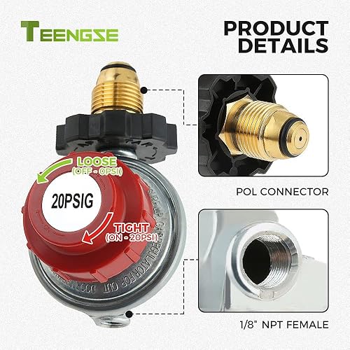 Miniatura 3 de Válvula reguladora de propano POL 0-20PSI, válvula de servicio de tanque POL LP ajustable de alta presión, NPT de 14 pulgadas y conexión macho de 38