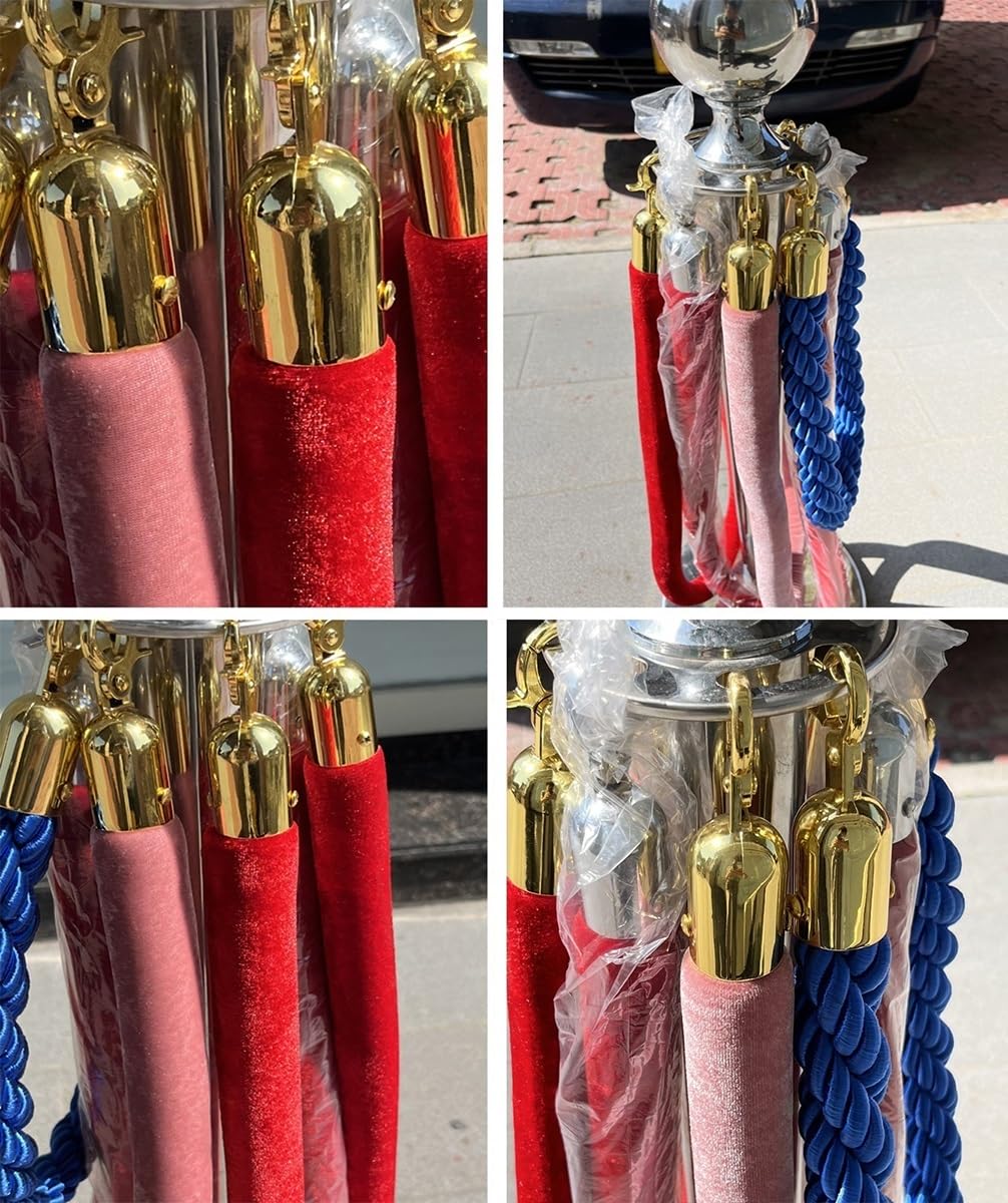 2PCS Velvet Stanchion Rope with Silver Hooks, Crowd Control Rope VIP Barrier Rope for Party Event, Queue Line Barrier for Festival Celebration Blue Velvet Rope for Queue Divider 2 Pack(Gold,2ft/60cm)