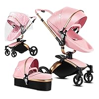 Vista 1 de Nine point nine Cochecito de bebé 2 en 1 de piel sintética, cochecito convertible reversible plegable con un solo clic, cochecitos de viaje para 2