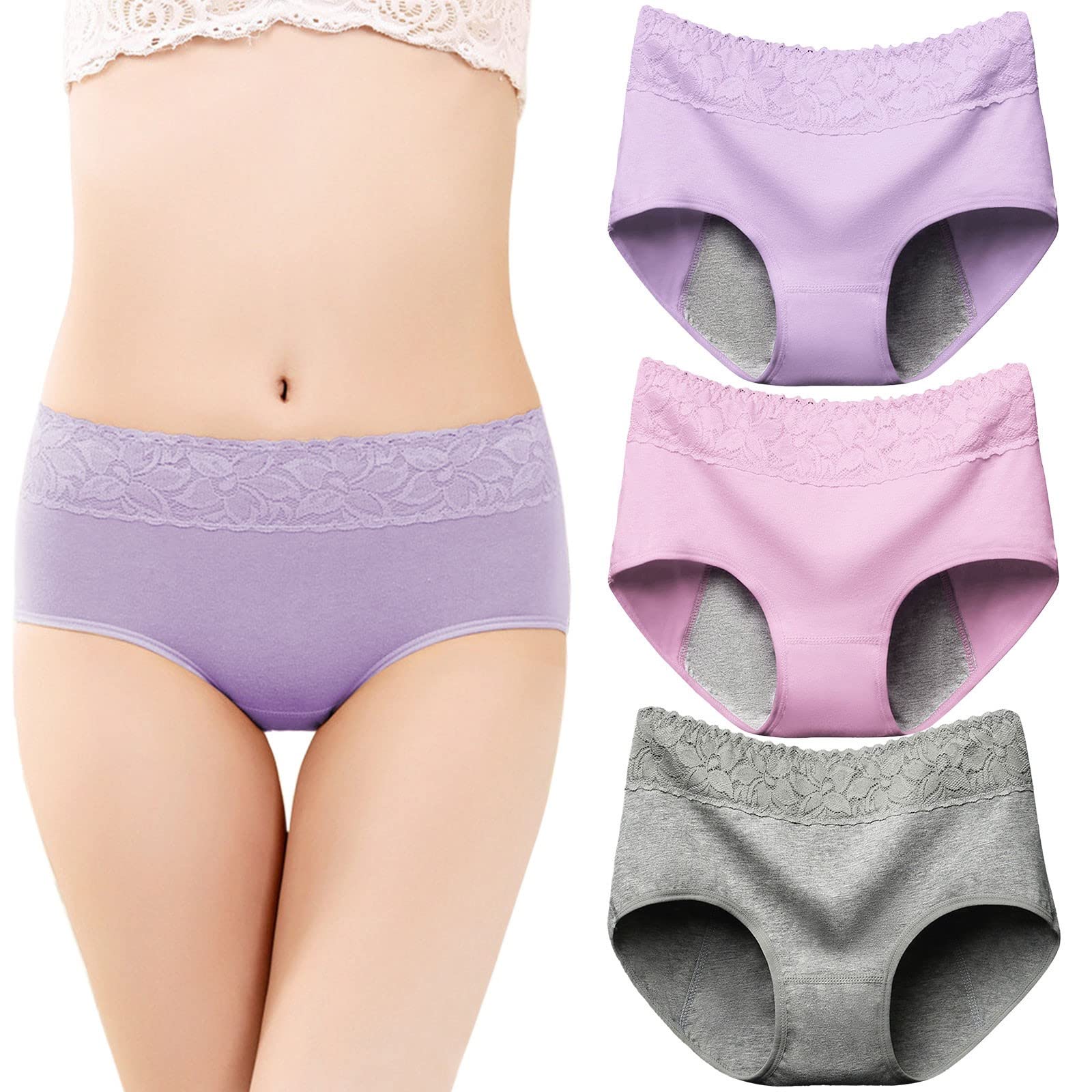 QHQQXN Generisch Damen Höschen Unterwäsche Slips Frauen 3-teilige Menstruationsunterwäsche für Frauen Spitzenhöschen Slips Mittlere Taille Slips Spitze Damenunterwäsche