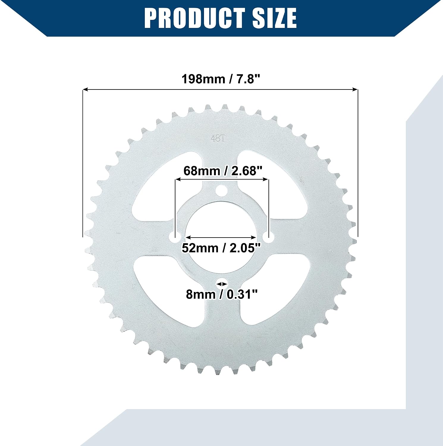 420 Pitch 48 Tooth Motorcycle Chain Sprocket Rear Sprocket/Rear Side for 50cc 70cc 90cc 110cc 125cc Dirt Pit Bike Mini Bike ATV 4 Wheelers Moped/Durable 52mm ID / 1 Pcs