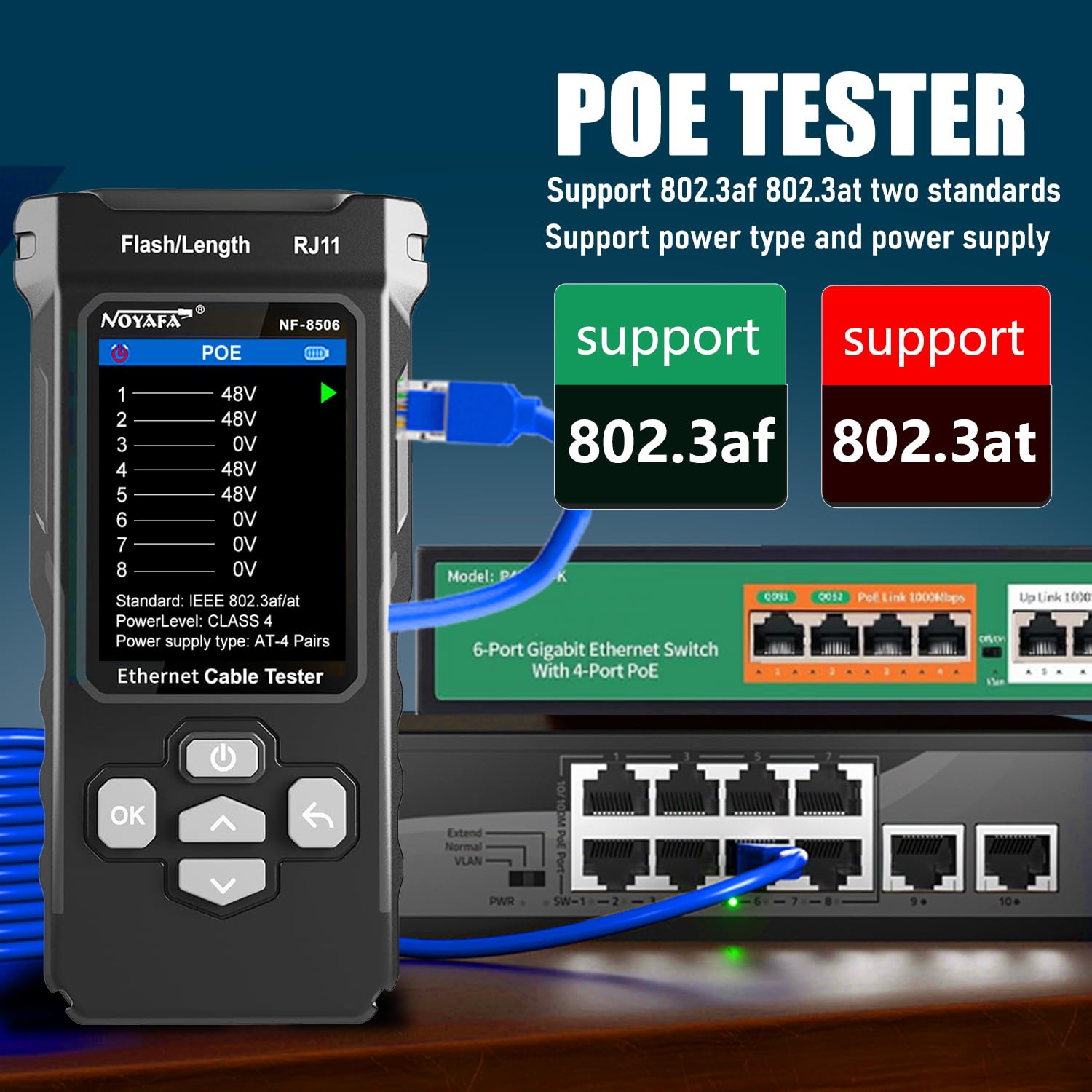 PoE Test and Network Rate Test Display