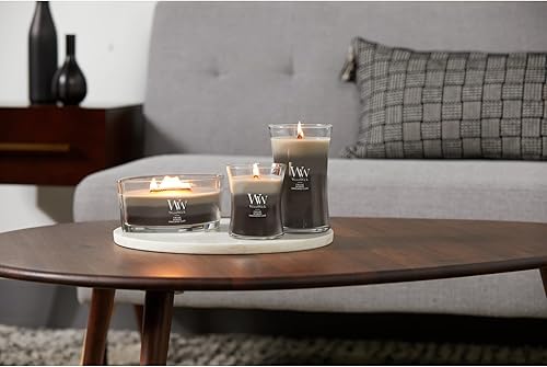 Vista 108 de WoodWick Warm Woods Vela mediana en frasco, con forma de reloj de arena, cera de mezcla de soja prémium, mecha de madera Pluswick Innovation