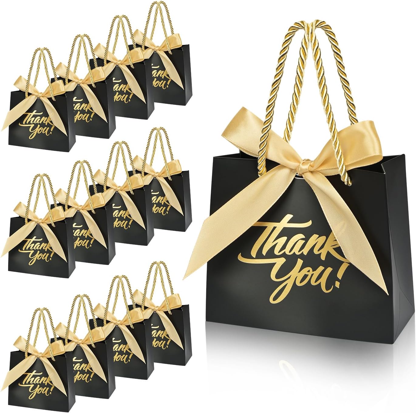 50Pack Small Thank You Bags with Handles, Party Favor Bags 5.5x2.3x4.7 Inches Small Pink Gift Bags with Handles, Mini Paper Candy Bags with Pink Ribbon for Wedding Baby Shower Birthday