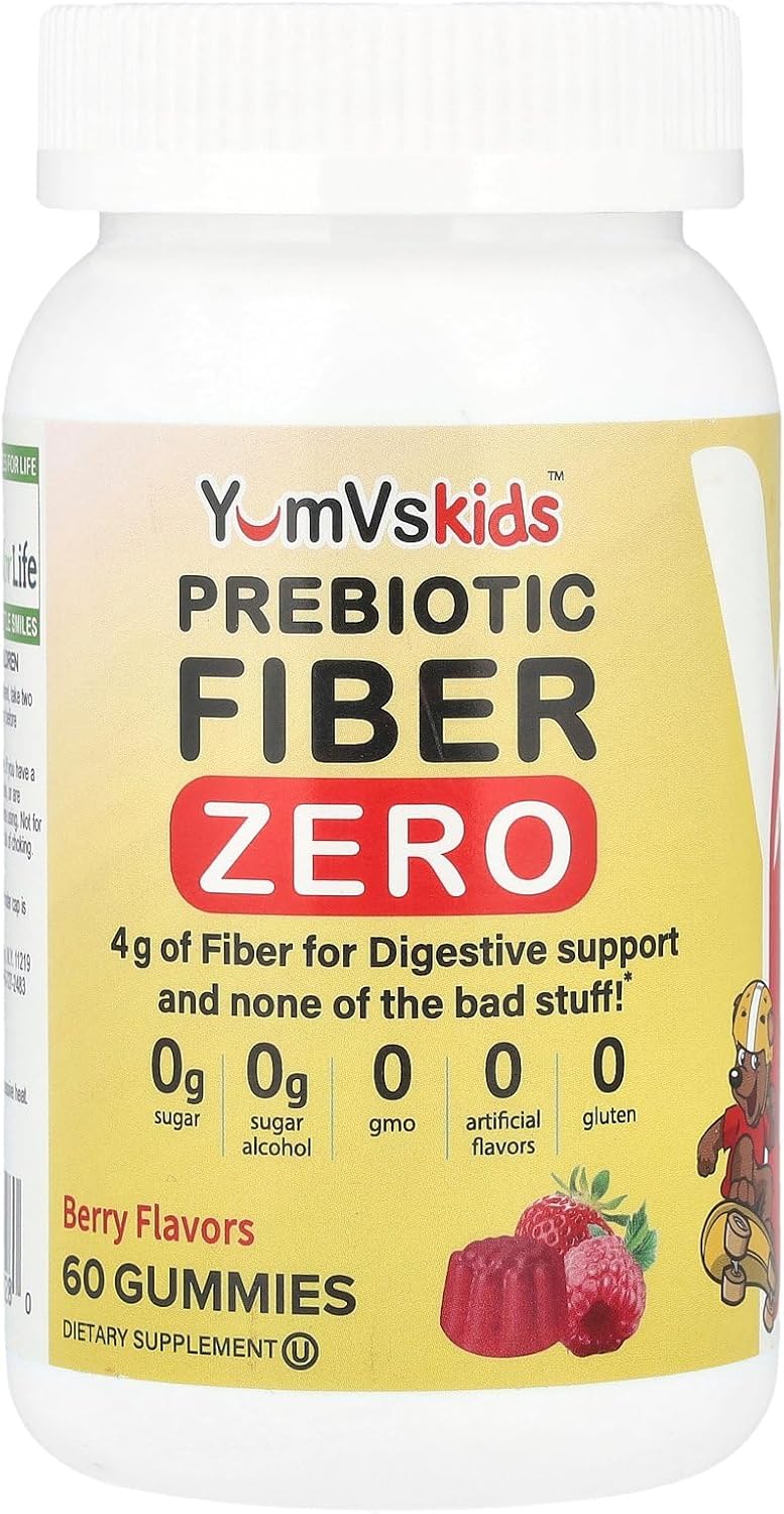 Prebiotic Fiber Zero Gummies for Kids by YumVs | Keto Sugar Free Gummy Chews for Toddlers |4g Fiber for Children Constipation Support | Natural Kosher Halal Berry Chewable 70 Count (Pack of 2)