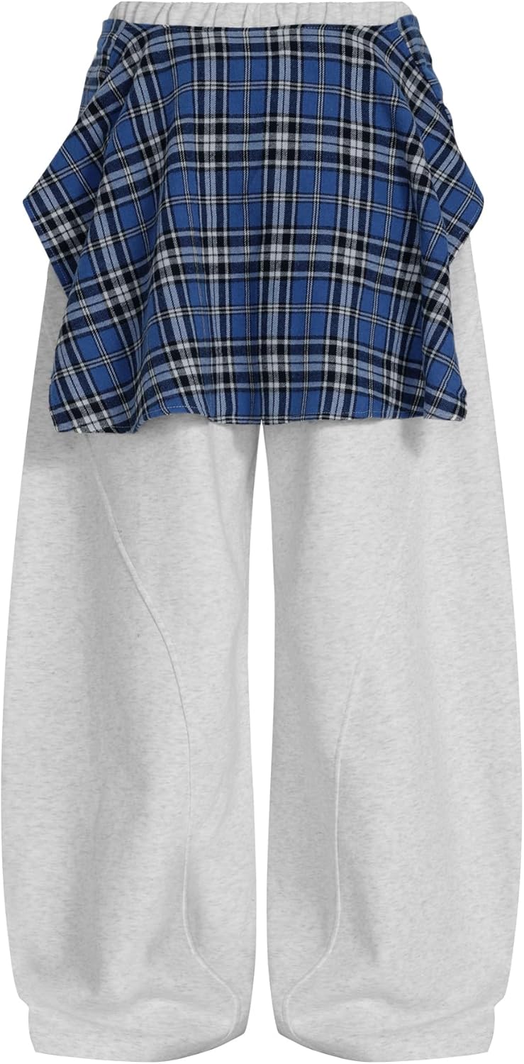 Aelfric Eden Baggy Barrel Sweatpants Women Plaid Belt Shawl Wide Leg Pants Casual Unisex Y2K Elastic Lantern Trouser Pants - Image 3